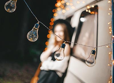 Atmospheric string lights at Brouwersdam Camping - KBC Brouwersdam kiteboarding center Holland water sports