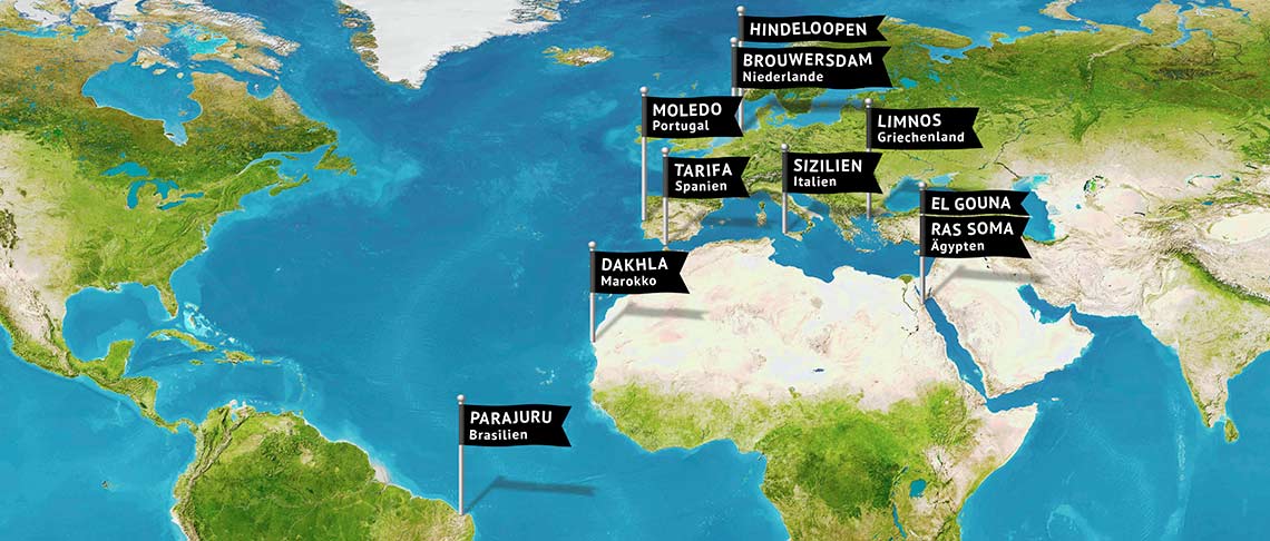 Die besten Kitesurf Spots weltweit Weltkarte