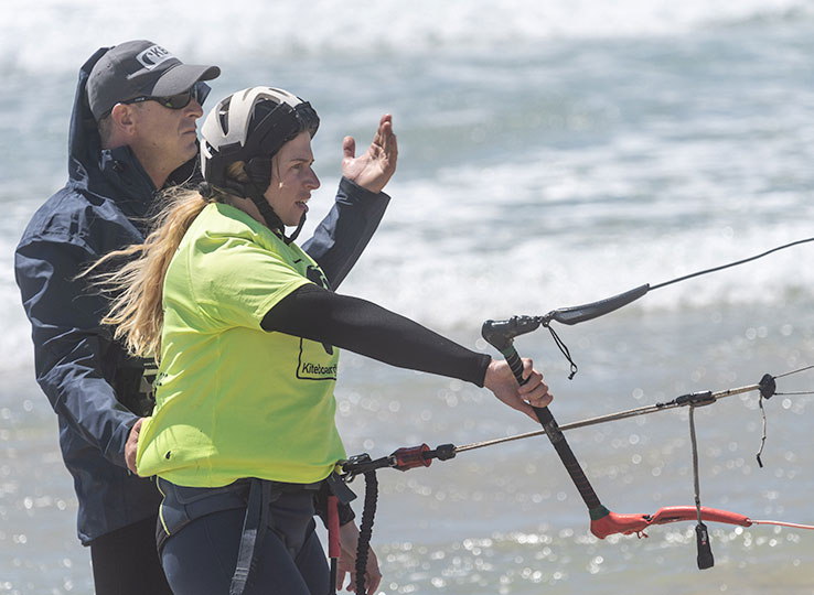 Kite instructor with students at Tarifa kite beach KBC Spain