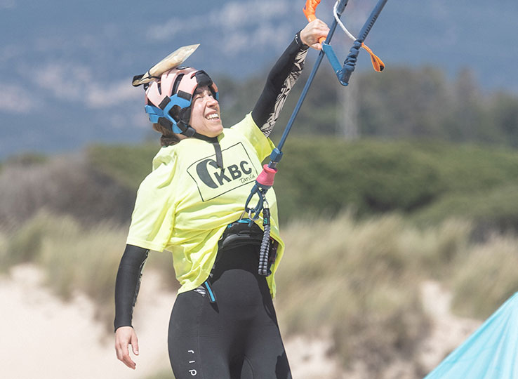 Kitesurfing with helmet at KBC Tarifa Spain Watersports Safety