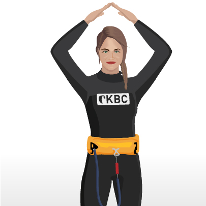 Kitesurf Instruktorin zeigt Handzeichen für Kiteboarding - Wassersport Sicherheit und Kommunikation