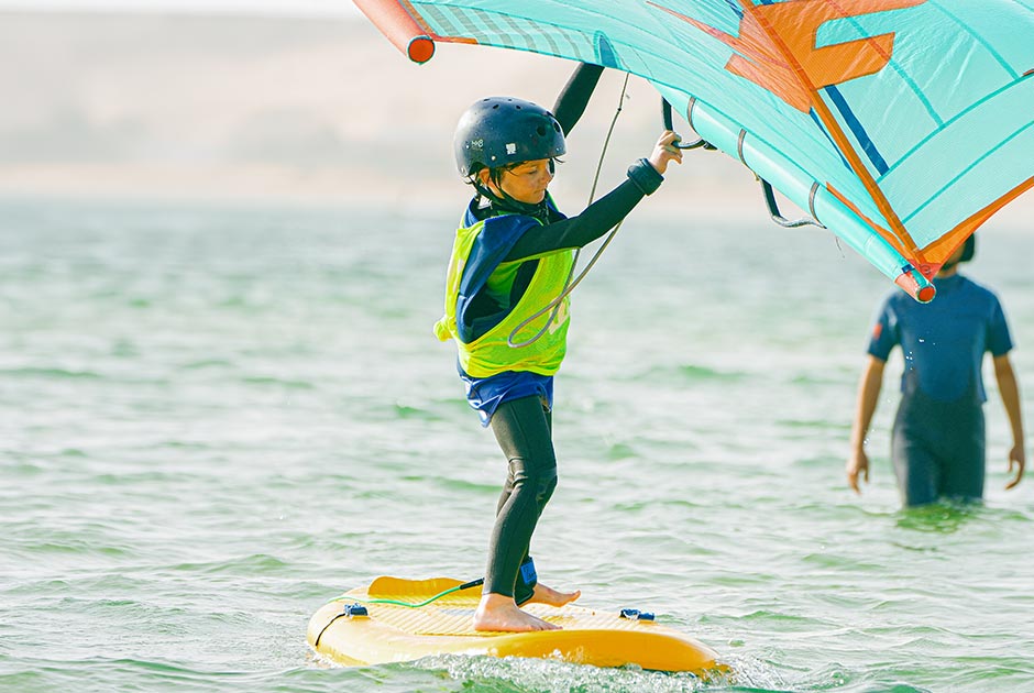 Wingfoil children's courses at the professional wingfoil school KBC Dakhla and New Spirit Dakhla - children learn wingfoiling